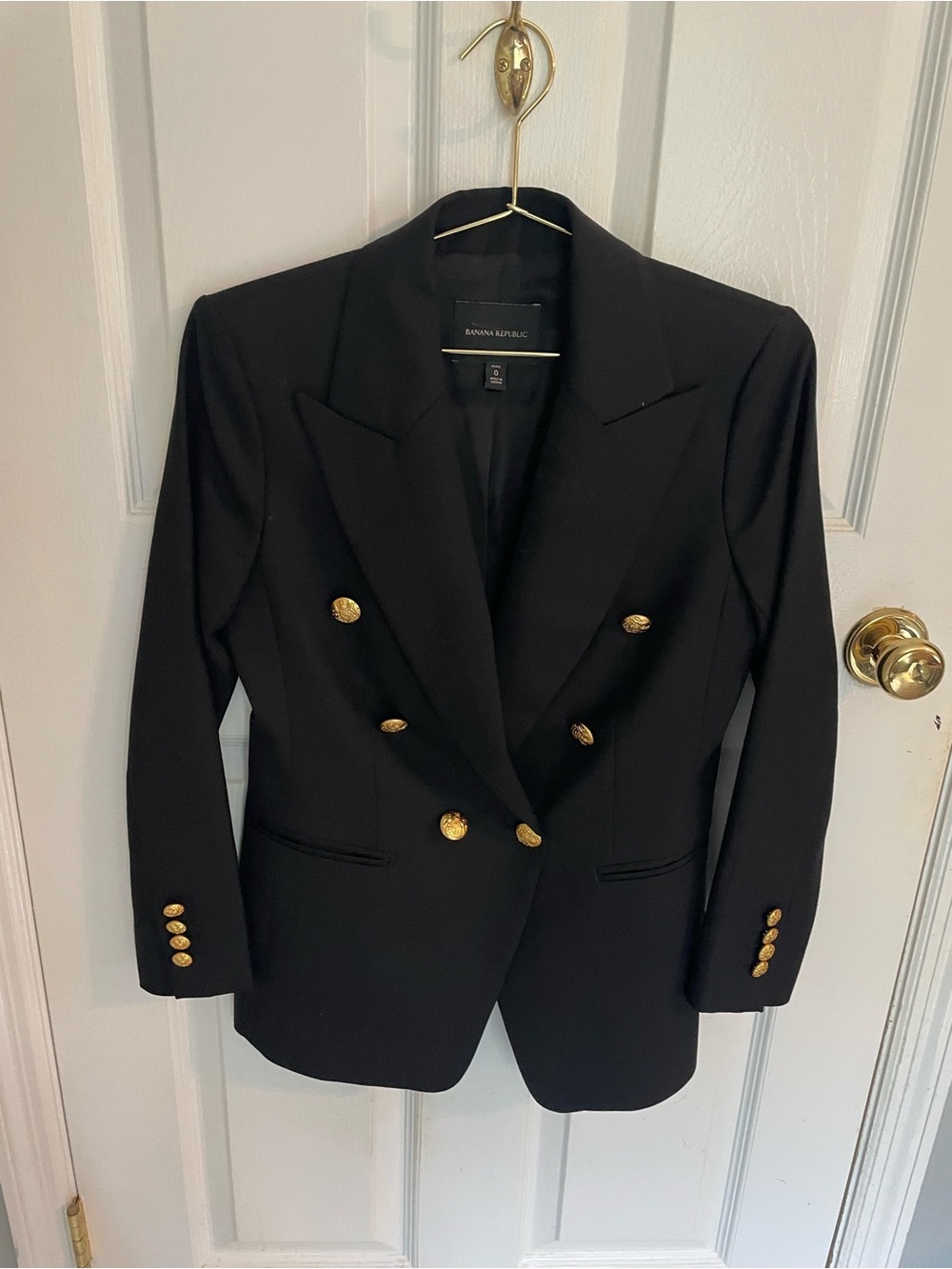 Banana Republic Black Double-Breasted Blazer with Gold Buttons